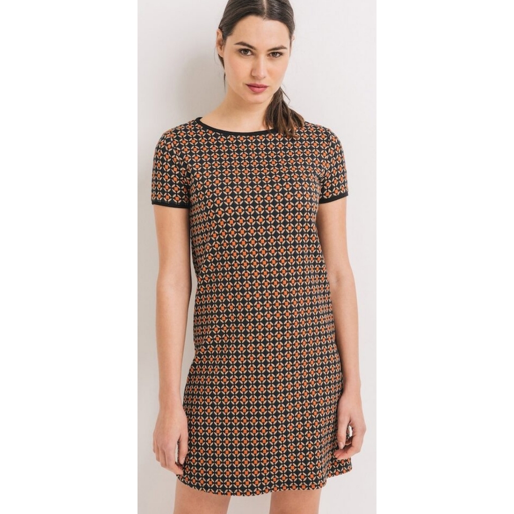 Promod Shift Dress orange and blue